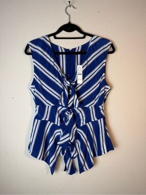 NWT J.Crew Size 10 Blue White Striped Tie Front Peplum Top Sleeveless Viscose